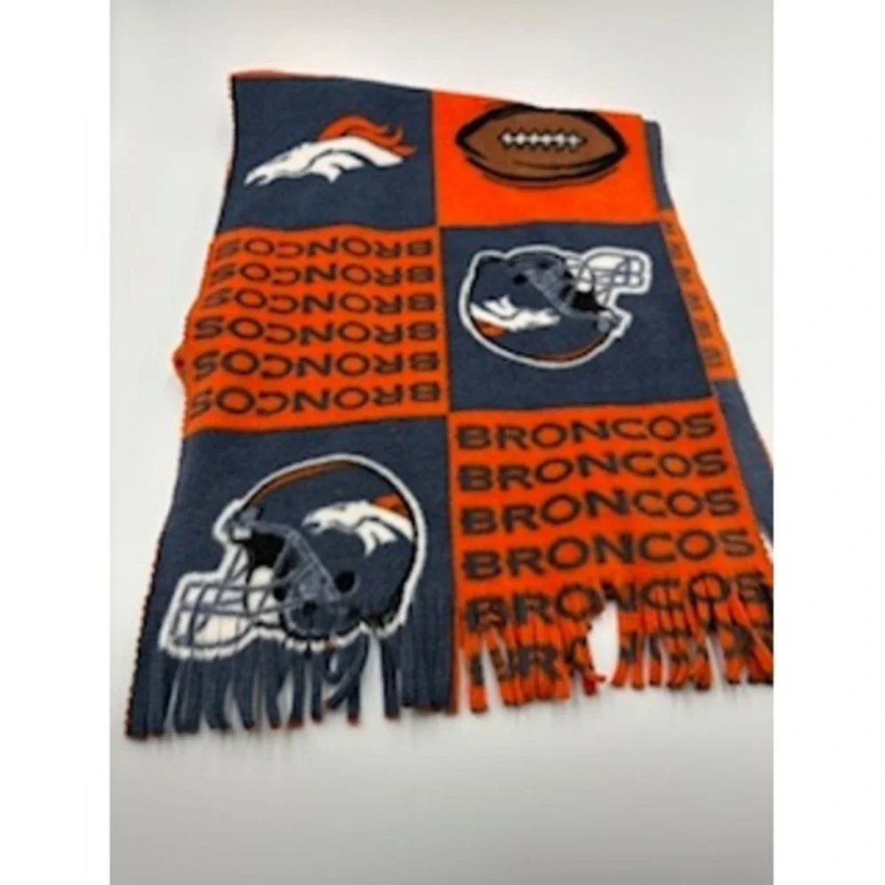 NFL Denver Broncos Scarf Blue Orange Fleece Football Helmet Fringe Gameday NFL
